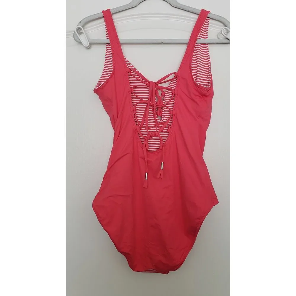 Tommy Bahama Breaker Bay Reversible‎ Lace Back One-piece SPF50 SZ 14 Beach